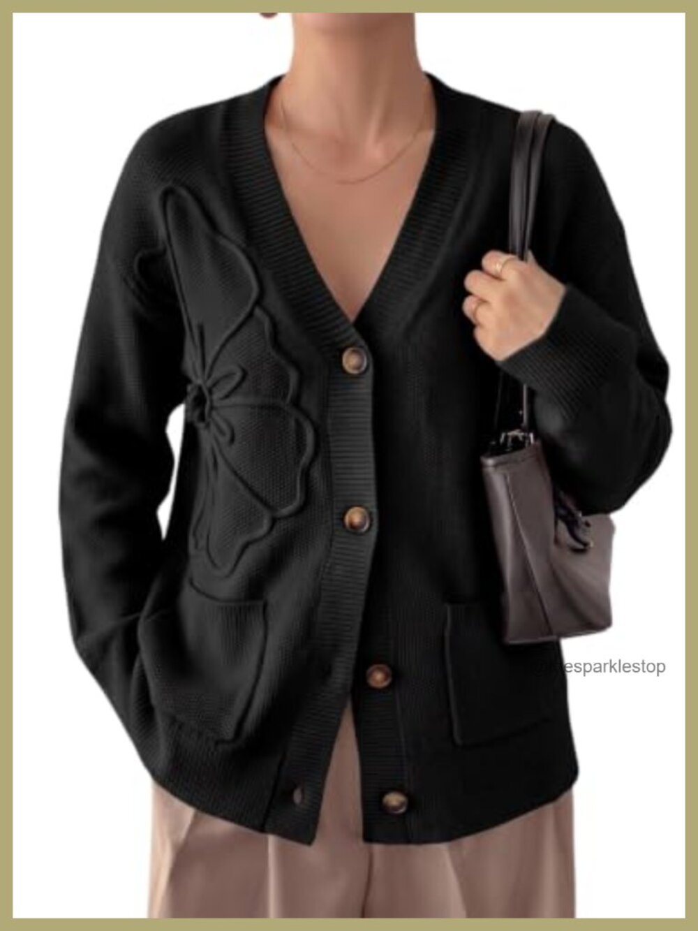 3D Floral Long Sleeve V-Neck Open Front Cardigan Sweater